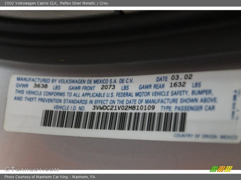 Reflex Silver Metallic / Grey 2002 Volkswagen Cabrio GLX