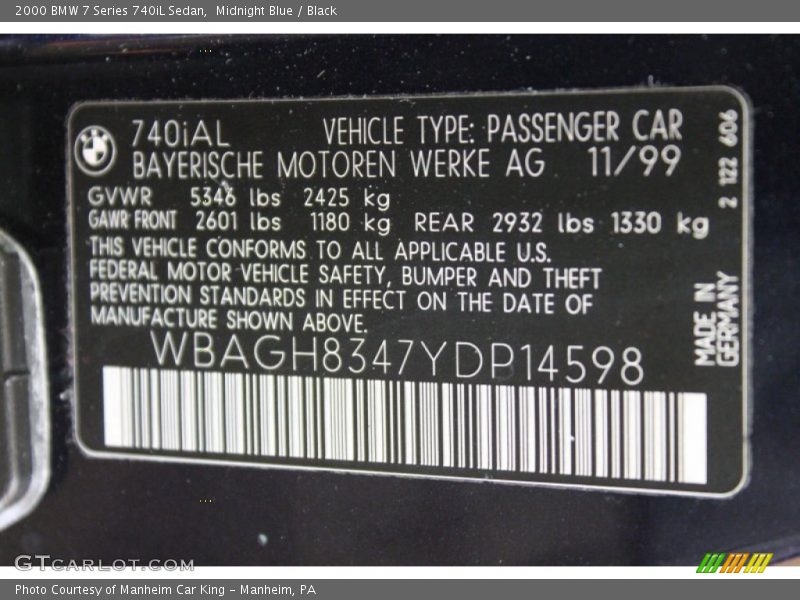 Midnight Blue / Black 2000 BMW 7 Series 740iL Sedan