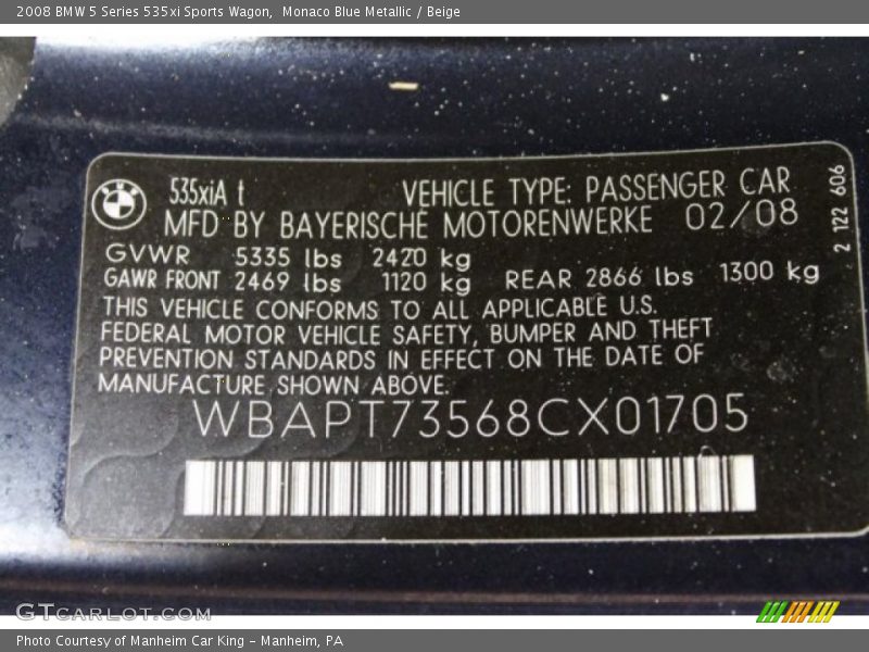 Monaco Blue Metallic / Beige 2008 BMW 5 Series 535xi Sports Wagon
