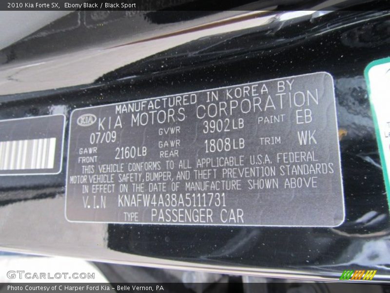Ebony Black / Black Sport 2010 Kia Forte SX