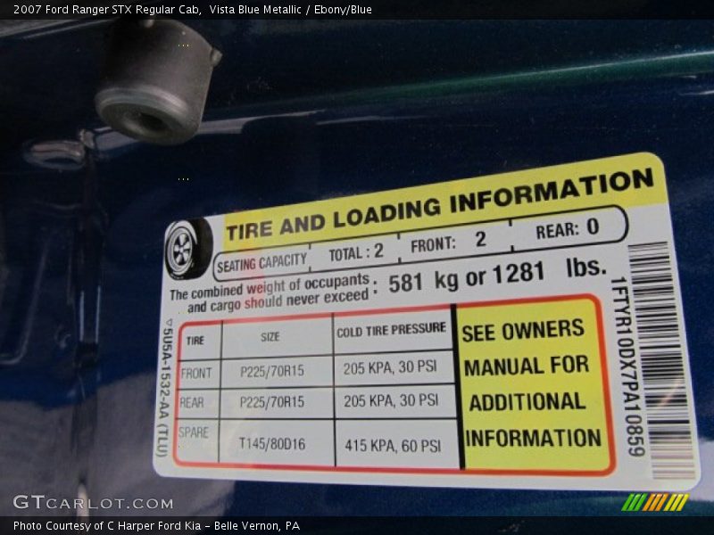 Vista Blue Metallic / Ebony/Blue 2007 Ford Ranger STX Regular Cab