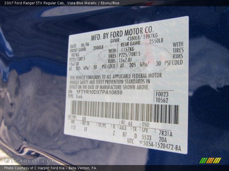 Vista Blue Metallic / Ebony/Blue 2007 Ford Ranger STX Regular Cab