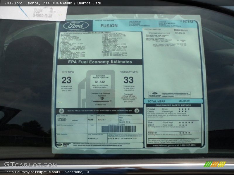 Steel Blue Metallic / Charcoal Black 2012 Ford Fusion SE