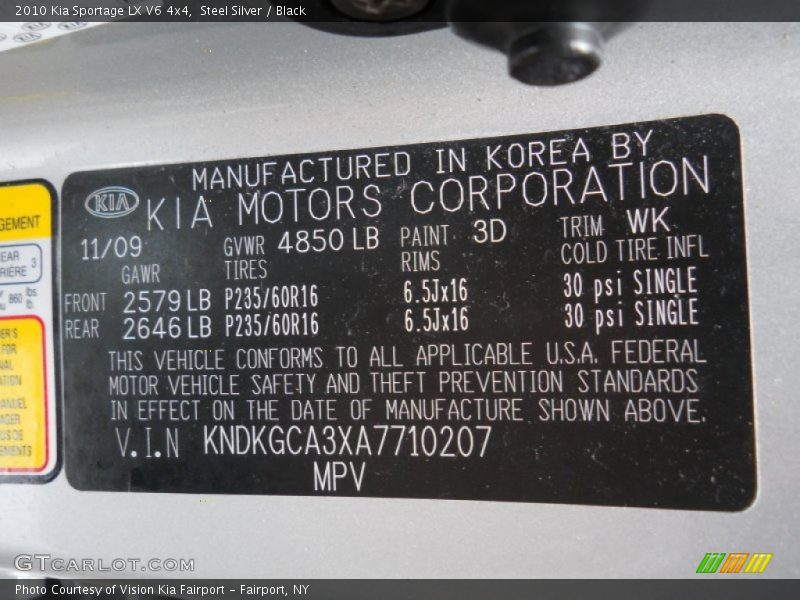 Steel Silver / Black 2010 Kia Sportage LX V6 4x4