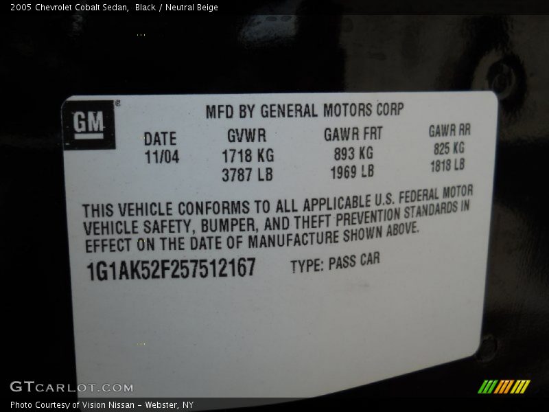 Black / Neutral Beige 2005 Chevrolet Cobalt Sedan