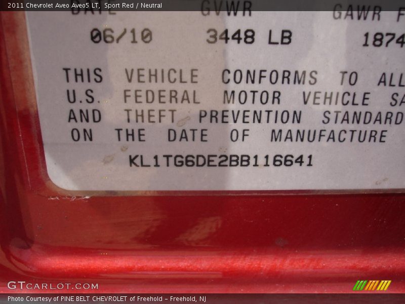 Sport Red / Neutral 2011 Chevrolet Aveo Aveo5 LT