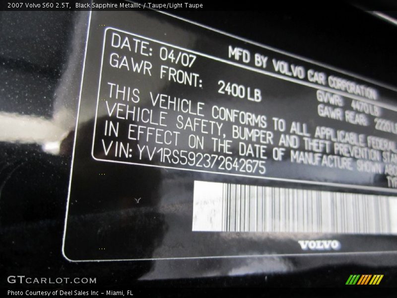 Black Sapphire Metallic / Taupe/Light Taupe 2007 Volvo S60 2.5T