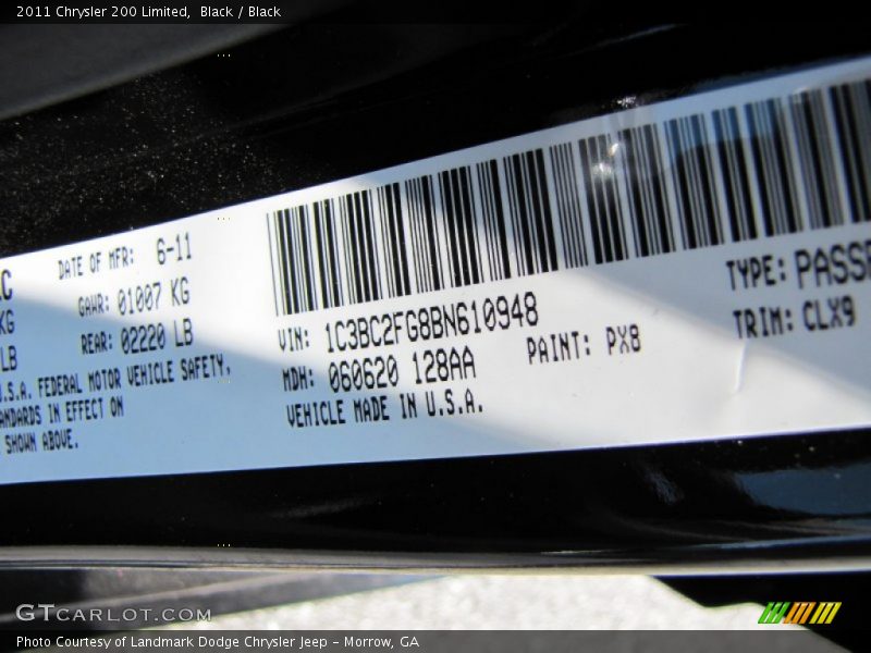 Black / Black 2011 Chrysler 200 Limited