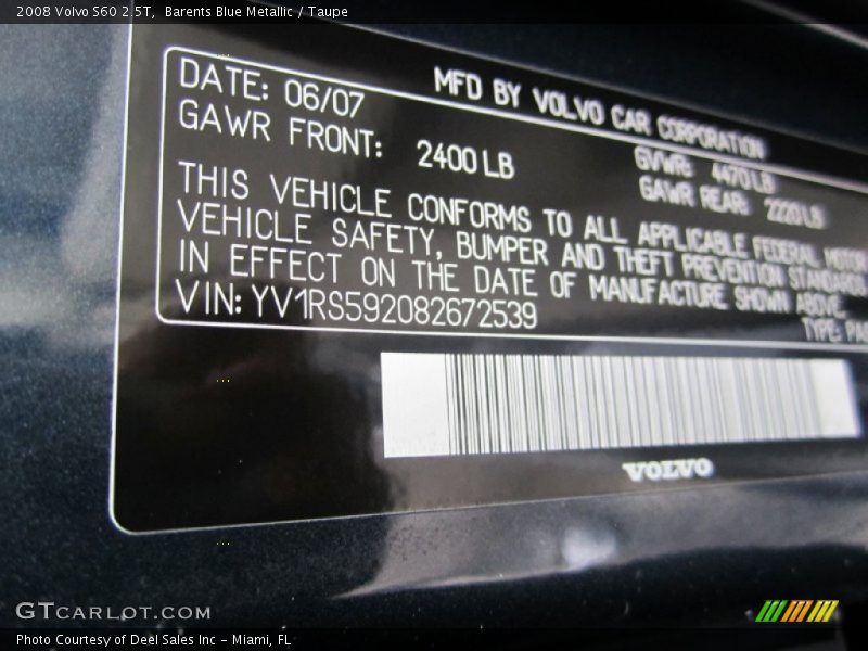 Barents Blue Metallic / Taupe 2008 Volvo S60 2.5T