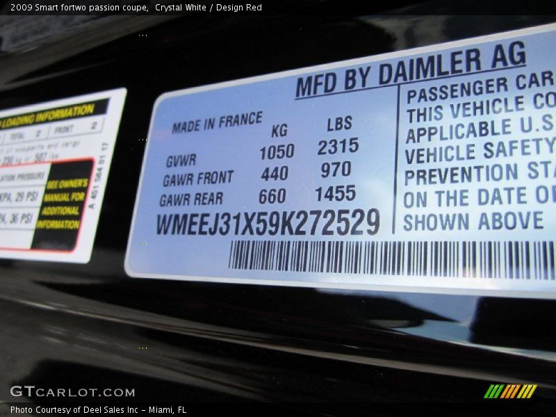 Crystal White / Design Red 2009 Smart fortwo passion coupe