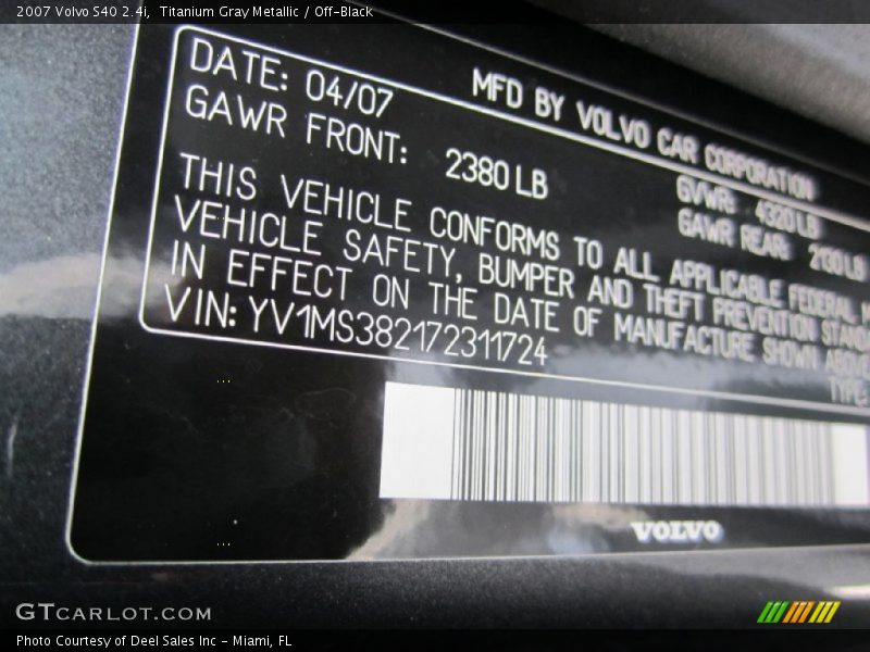 Titanium Gray Metallic / Off-Black 2007 Volvo S40 2.4i