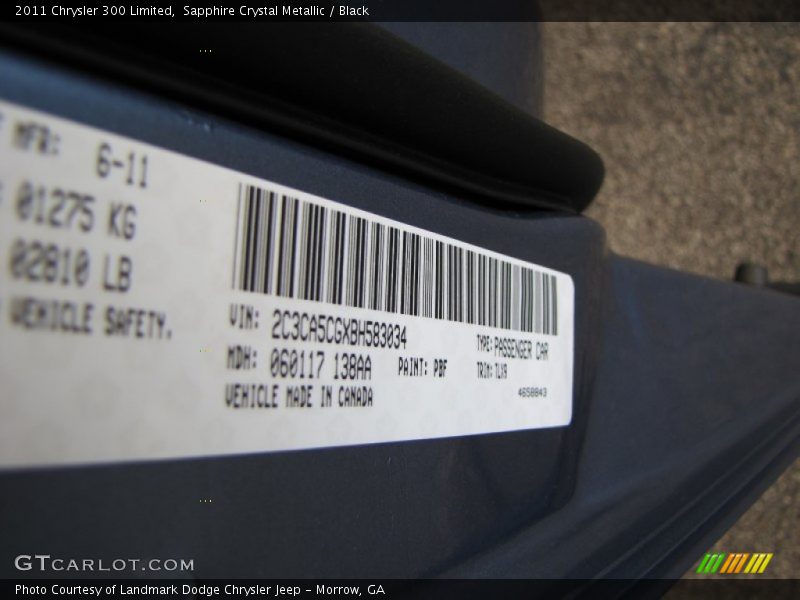 Sapphire Crystal Metallic / Black 2011 Chrysler 300 Limited