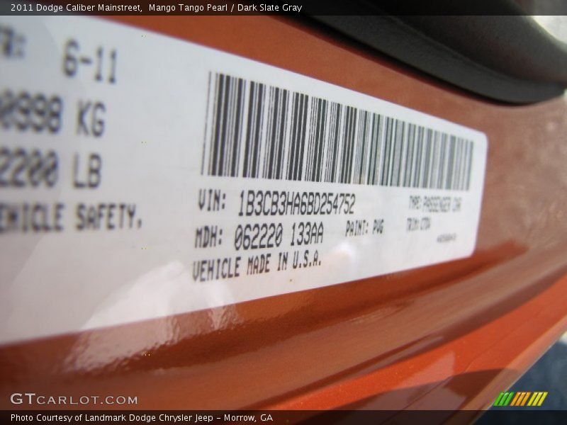 Mango Tango Pearl / Dark Slate Gray 2011 Dodge Caliber Mainstreet