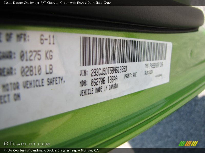 Green with Envy / Dark Slate Gray 2011 Dodge Challenger R/T Classic