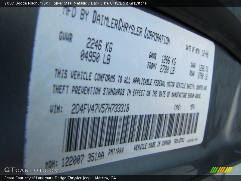 Silver Steel Metallic / Dark Slate Gray/Light Graystone 2007 Dodge Magnum SXT