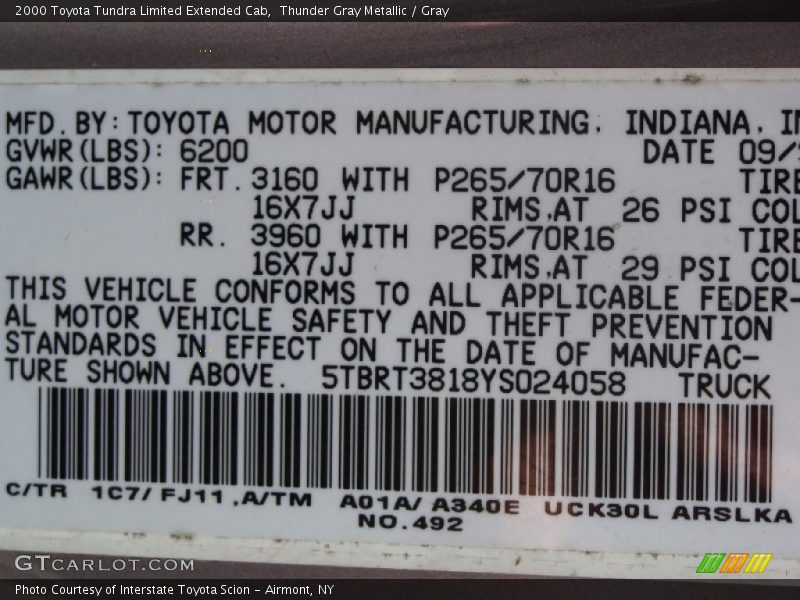 Thunder Gray Metallic / Gray 2000 Toyota Tundra Limited Extended Cab