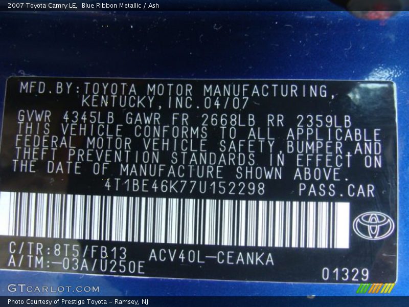 Blue Ribbon Metallic / Ash 2007 Toyota Camry LE