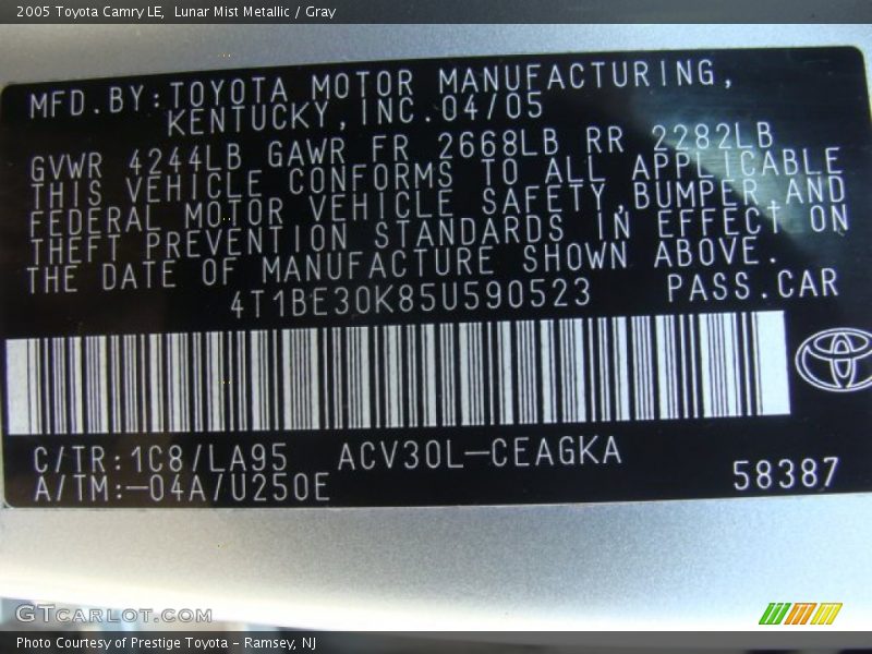 Lunar Mist Metallic / Gray 2005 Toyota Camry LE