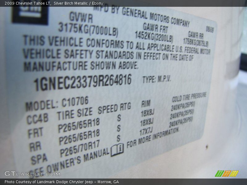 Silver Birch Metallic / Ebony 2009 Chevrolet Tahoe LT