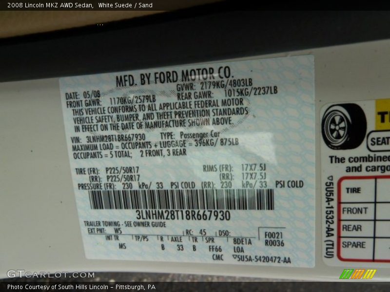 White Suede / Sand 2008 Lincoln MKZ AWD Sedan