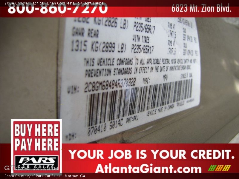 Linen Gold Metallic / Light Taupe 2004 Chrysler Pacifica