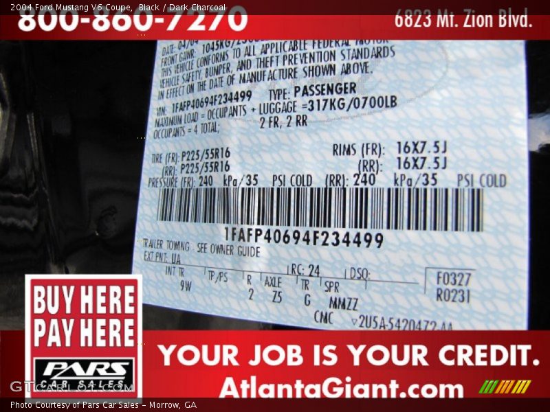 Black / Dark Charcoal 2004 Ford Mustang V6 Coupe