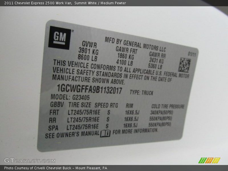 Summit White / Medium Pewter 2011 Chevrolet Express 2500 Work Van