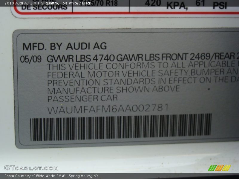 Ibis White / Black 2010 Audi A3 2.0 TFSI quattro