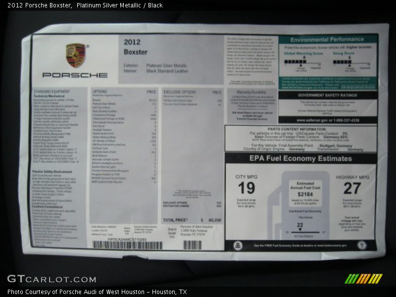 Platinum Silver Metallic / Black 2012 Porsche Boxster