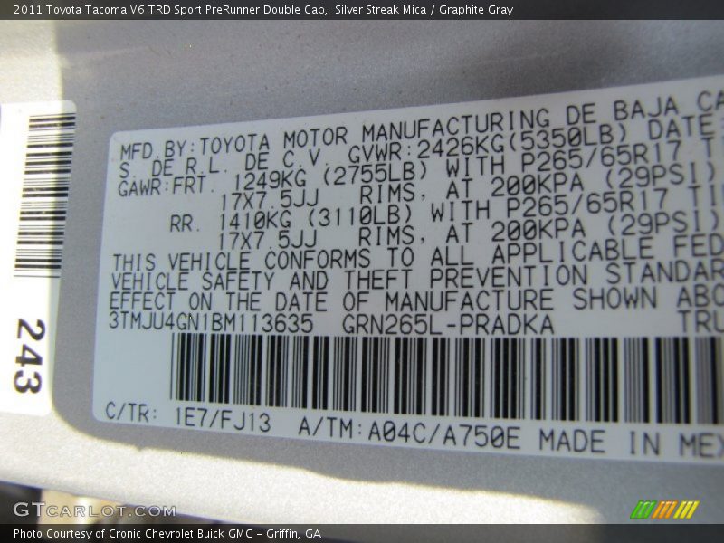 Silver Streak Mica / Graphite Gray 2011 Toyota Tacoma V6 TRD Sport PreRunner Double Cab