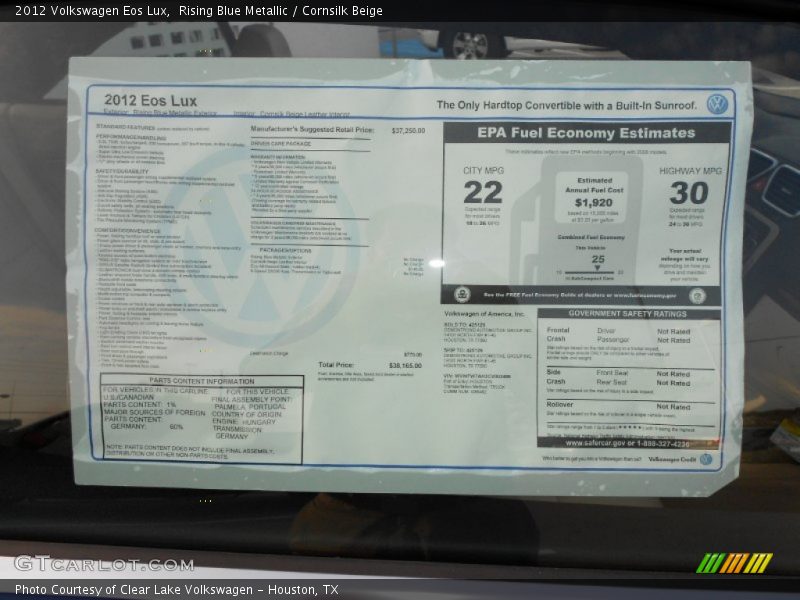  2012 Eos Lux Window Sticker