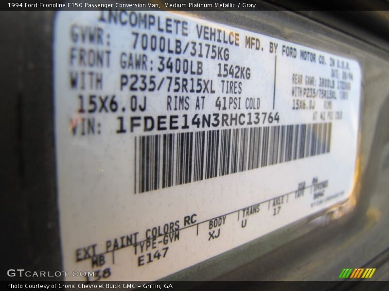 Medium Platinum Metallic / Gray 1994 Ford Econoline E150 Passenger Conversion Van