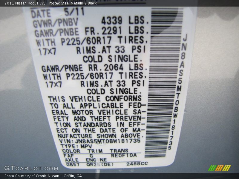 Frosted Steel Metallic / Black 2011 Nissan Rogue SV