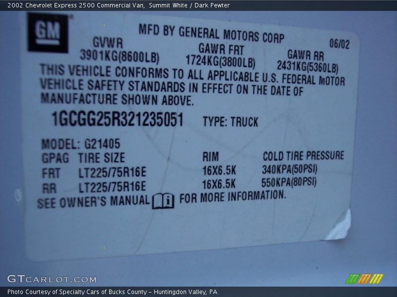 Summit White / Dark Pewter 2002 Chevrolet Express 2500 Commercial Van