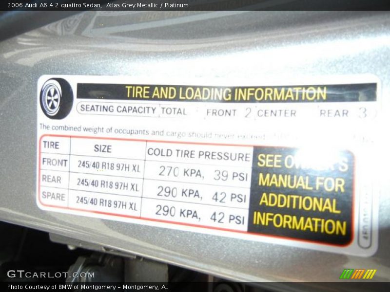 Info Tag of 2006 A6 4.2 quattro Sedan