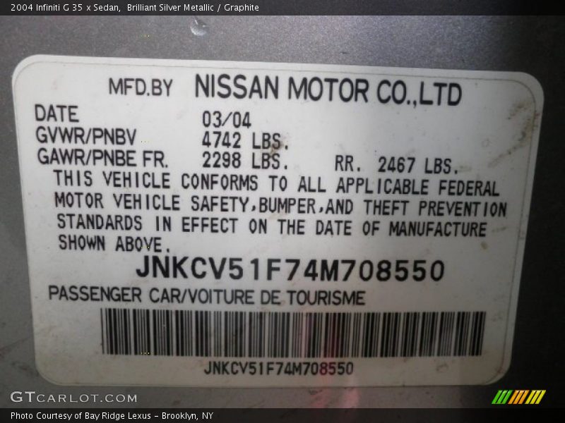 Brilliant Silver Metallic / Graphite 2004 Infiniti G 35 x Sedan