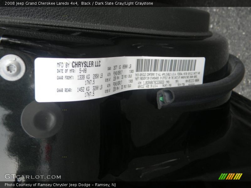 Black / Dark Slate Gray/Light Graystone 2008 Jeep Grand Cherokee Laredo 4x4