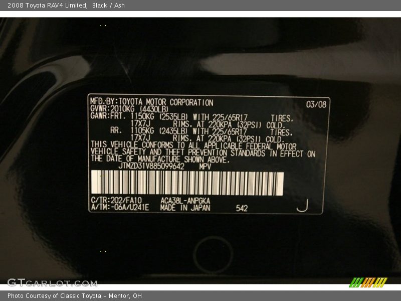 Black / Ash 2008 Toyota RAV4 Limited