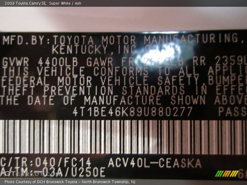 Super White / Ash 2009 Toyota Camry SE