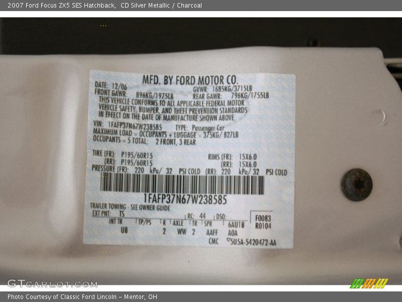 CD Silver Metallic / Charcoal 2007 Ford Focus ZX5 SES Hatchback