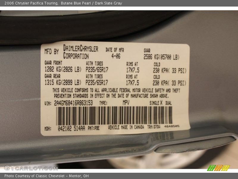 Butane Blue Pearl / Dark Slate Gray 2006 Chrysler Pacifica Touring