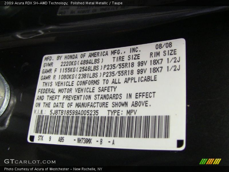 Polished Metal Metallic / Taupe 2009 Acura RDX SH-AWD Technology