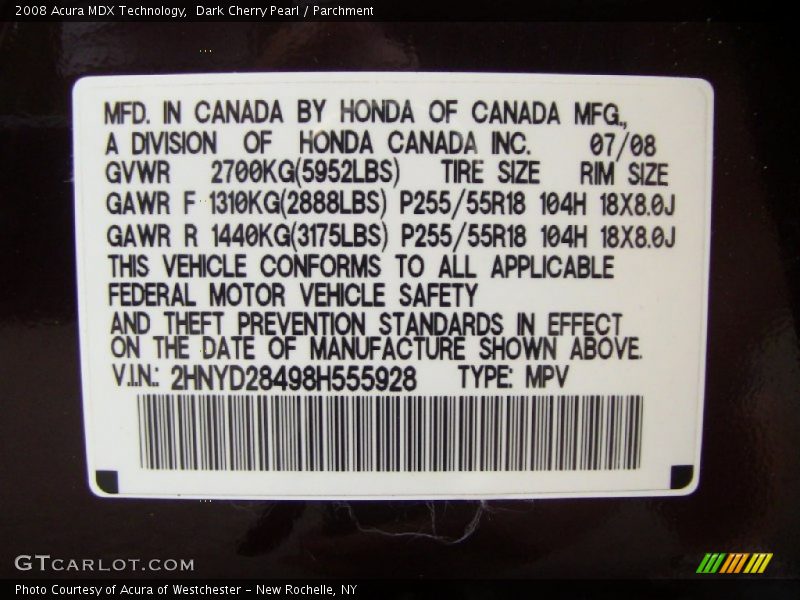Dark Cherry Pearl / Parchment 2008 Acura MDX Technology