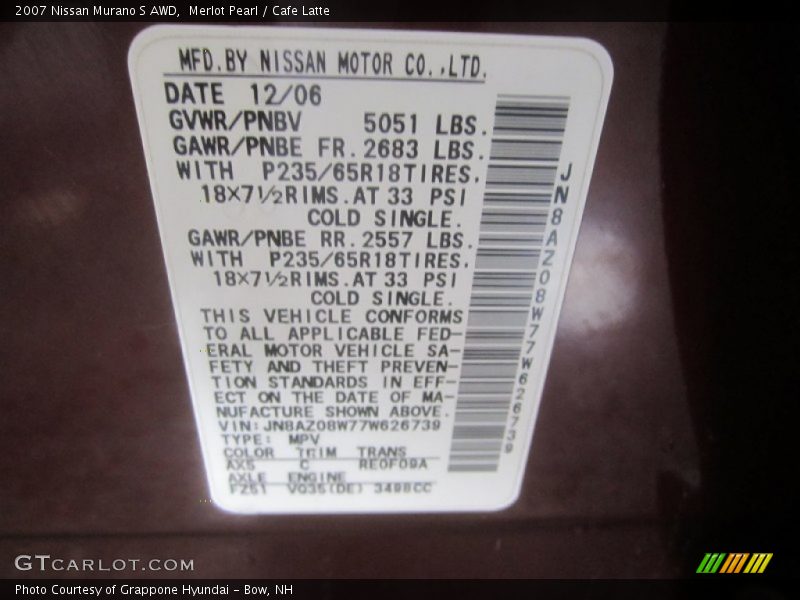 Merlot Pearl / Cafe Latte 2007 Nissan Murano S AWD