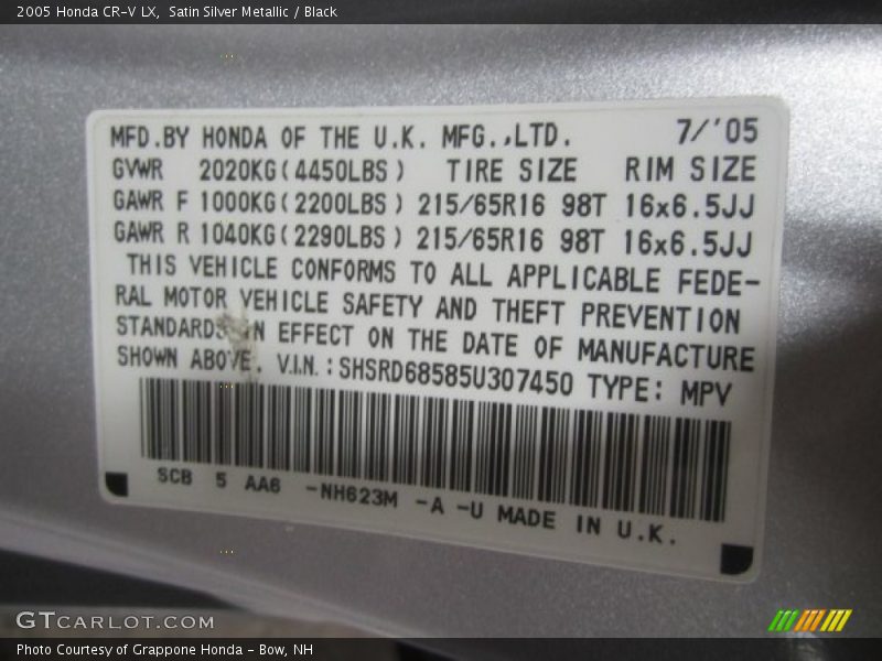 Satin Silver Metallic / Black 2005 Honda CR-V LX