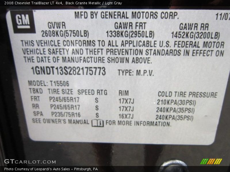 Black Granite Metallic / Light Gray 2008 Chevrolet TrailBlazer LT 4x4