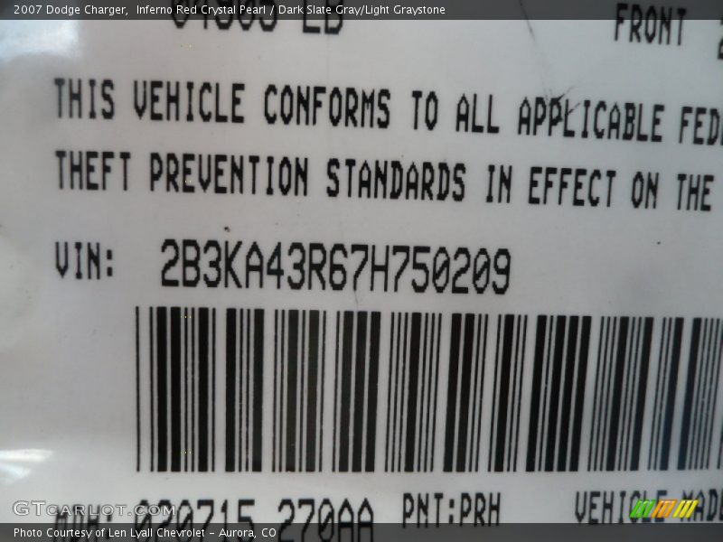 Inferno Red Crystal Pearl / Dark Slate Gray/Light Graystone 2007 Dodge Charger