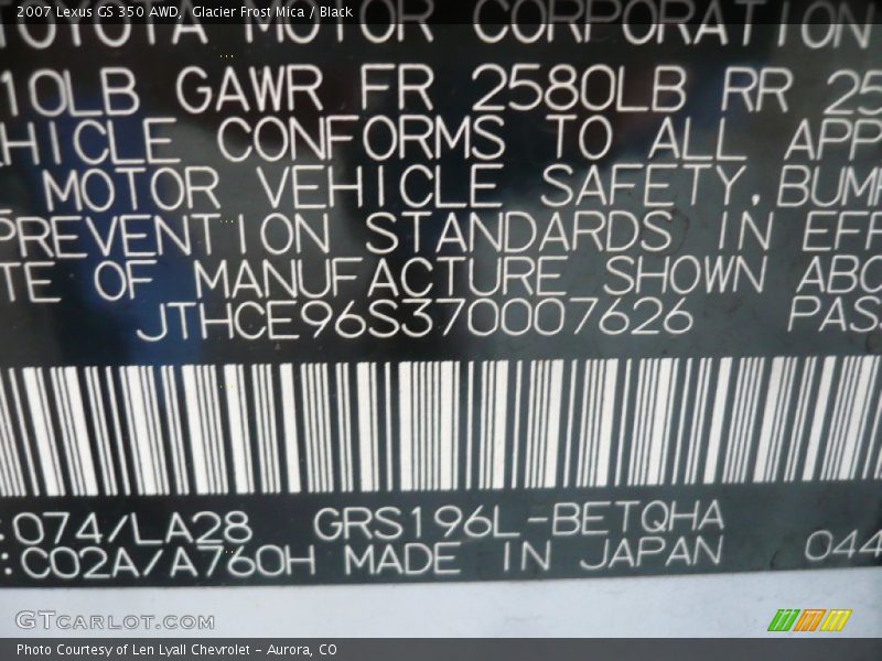 Glacier Frost Mica / Black 2007 Lexus GS 350 AWD