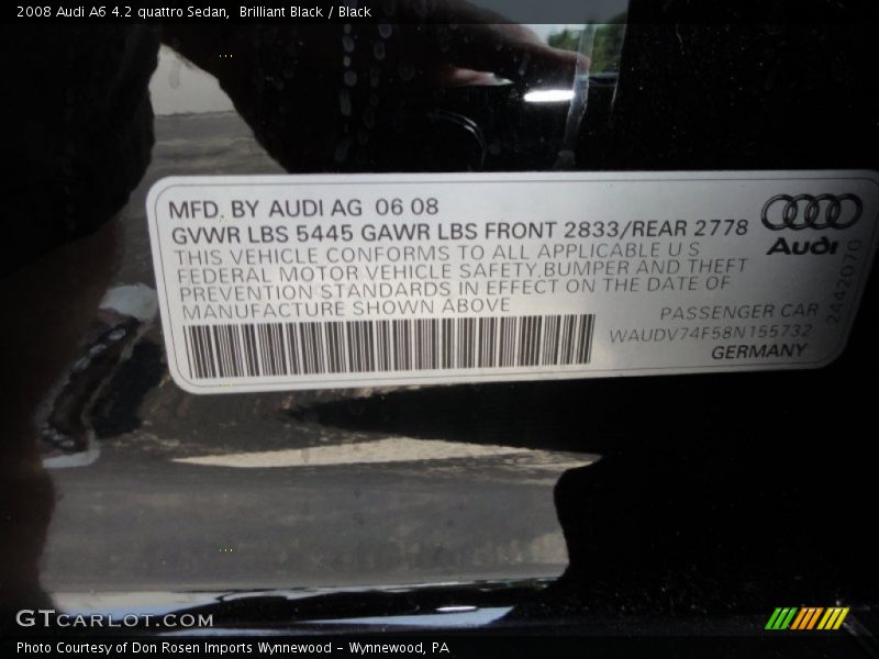 Brilliant Black / Black 2008 Audi A6 4.2 quattro Sedan