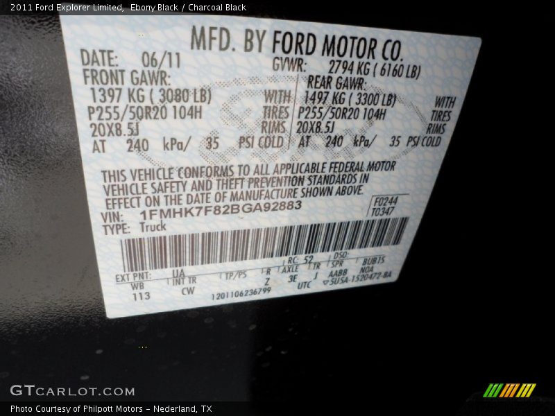 2011 Explorer Limited Ebony Black Color Code UA